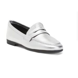 Black Suede Studio Women's Silver Classic Leather Loafers